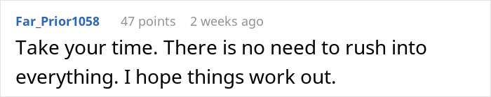 Comment advising patience and hoping for the best, related to thinking about divorce decision. Comment advising patience and hoping for the best, related to thinking about divorce decision.