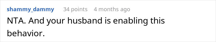 Reddit comment criticizing husband for enabling mother-in-law's behavior about becoming a grandma. Reddit comment criticizing husband for enabling mother-in-law's behavior about becoming a grandma.