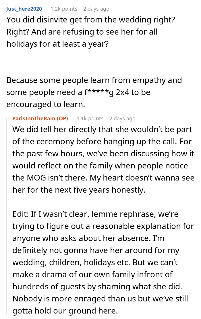 Text conversation about MIL canceling son's honeymoon, discussing family impact and decision to disinvite from wedding. Text conversation about MIL canceling son's honeymoon, discussing family impact and decision to disinvite from wedding.