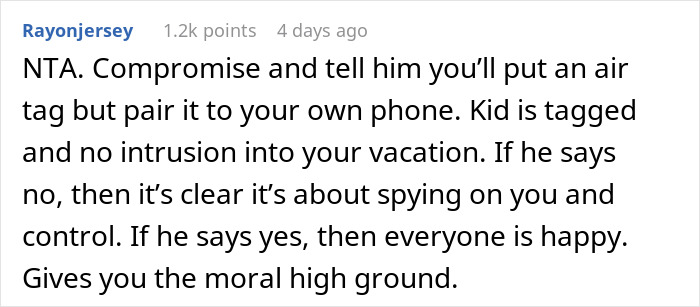 Screenshot of a Reddit comment discussing using an AirTag to track an 8YO son during a Europe trip. Screenshot of a Reddit comment discussing using an AirTag to track an 8YO son during a Europe trip.