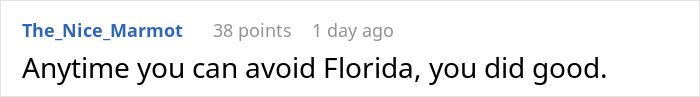 Comment on vacation spot avoidance in Florida. Comment on vacation spot avoidance in Florida.