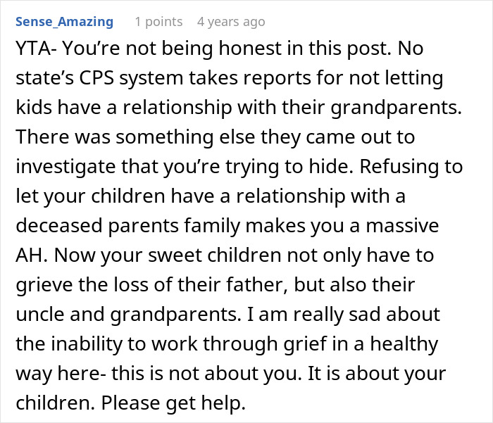 Reddit comment criticizing a woman, discussing children and CPS involvement, expressing concern over family relationships. Reddit comment criticizing a woman, discussing children and CPS involvement, expressing concern over family relationships.
