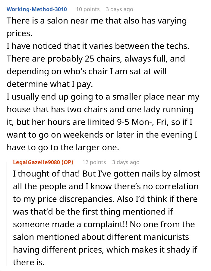 Customer vents about nail salon prices in an online discussion, sharing experiences and frustrations about pricing discrepancies. Customer vents about nail salon prices in an online discussion, sharing experiences and frustrations about pricing discrepancies.