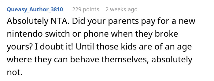 Comment supporting decision to ban siblings from visiting due to destroyed belongings. Comment supporting decision to ban siblings from visiting due to destroyed belongings.