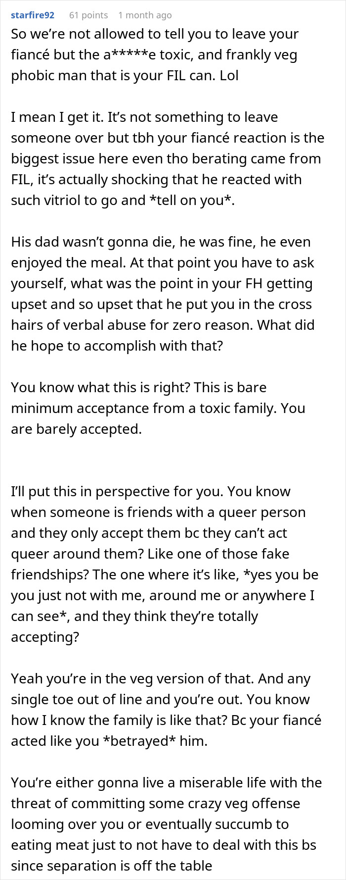 Text exchange discussing FIL's reaction to vegetarian meatballs and relationship advice. Text exchange discussing FIL's reaction to vegetarian meatballs and relationship advice.