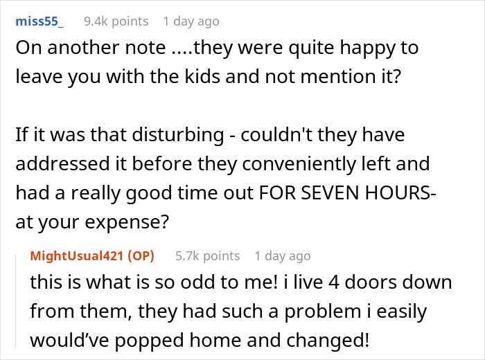 Reddit discussion about a teen's tank top causing a religious couple to refuse babysitting payment.