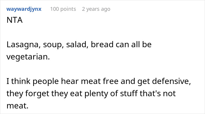 Reddit comment discussing vegetarian options at a meat-free wedding. Reddit comment discussing vegetarian options at a meat-free wedding.
