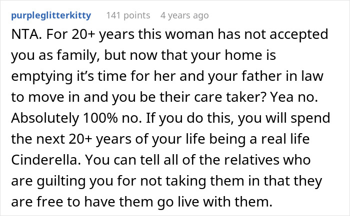 Text message on in-law relationship challenges and caregiver refusal. Text message on in-law relationship challenges and caregiver refusal.
