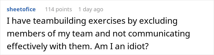 Reddit post discussing exclusion of coworker from BBQ due to her diet, questioning team communication effectiveness. Reddit post discussing exclusion of coworker from BBQ due to her diet, questioning team communication effectiveness.