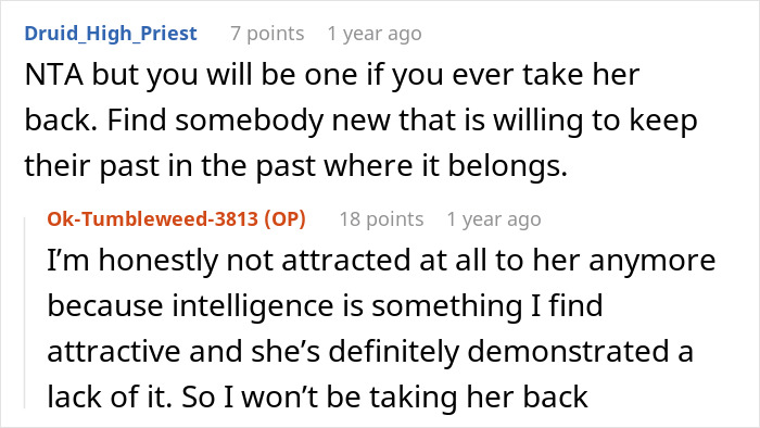 Text conversation discussing breakup, ex-girlfriend returns to her previous partner; comments about moving on and intelligence. Text conversation discussing breakup, ex-girlfriend returns to her previous partner; comments about moving on and intelligence.