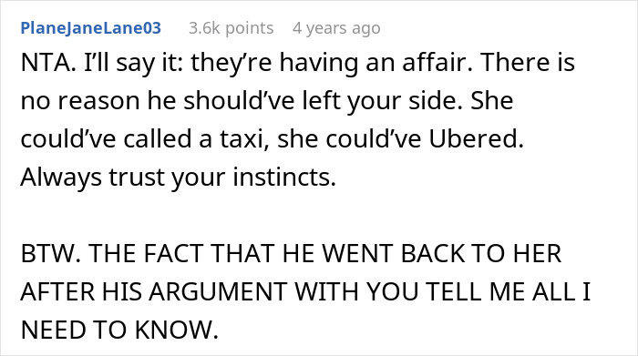 Comment discussing a husband choosing his female friend over childbirth, suggesting infidelity. Comment discussing a husband choosing his female friend over childbirth, suggesting infidelity.