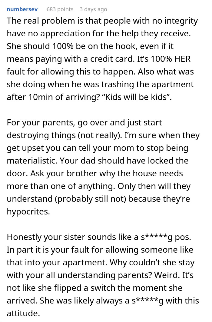 Text post discussing family drama and $2,000 damages after hosting sister and nephew. Text post discussing family drama and $2,000 damages after hosting sister and nephew.