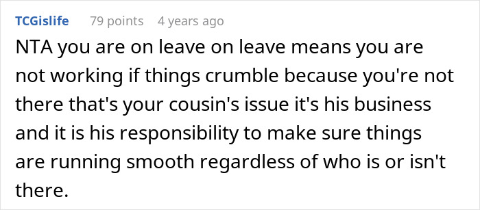 Text exchange about woman on maternity leave and work responsibilities. Text exchange about woman on maternity leave and work responsibilities.
