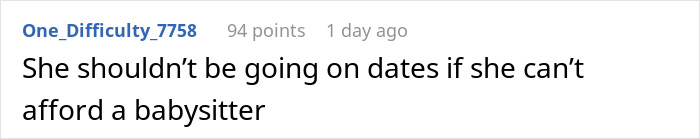 User comment discussing date babysitter payment expectations. User comment discussing date babysitter payment expectations.