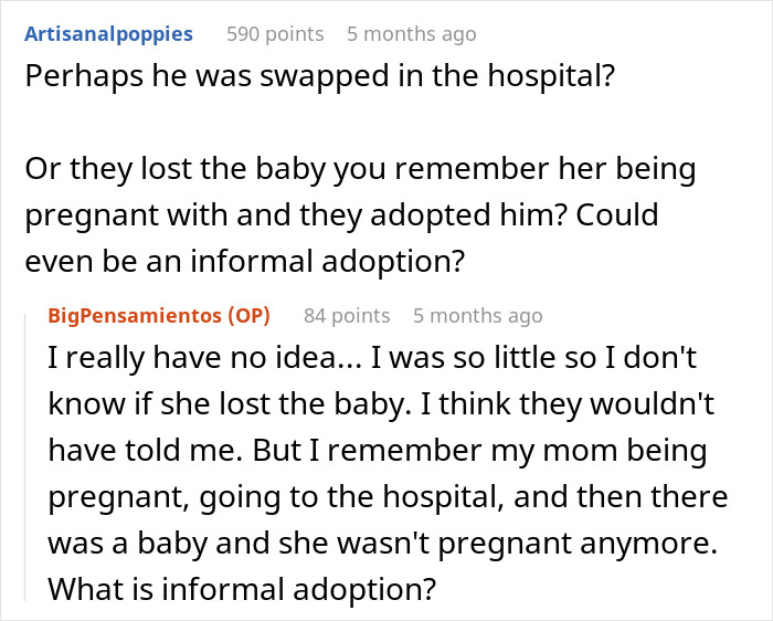 Text conversation about family DNA results, discussing possible hospital swap or informal adoption. Text conversation about family DNA results, discussing possible hospital swap or informal adoption.