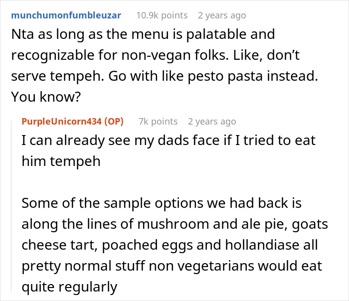 Reddit discussion on vegetarian wedding menu options, addressing concerns about not offering meat. Reddit discussion on vegetarian wedding menu options, addressing concerns about not offering meat.
