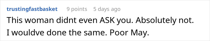 Comment criticizing a mom for assuming babysitting due to past play dates, with user name and points visible. Comment criticizing a mom for assuming babysitting due to past play dates, with user name and points visible.