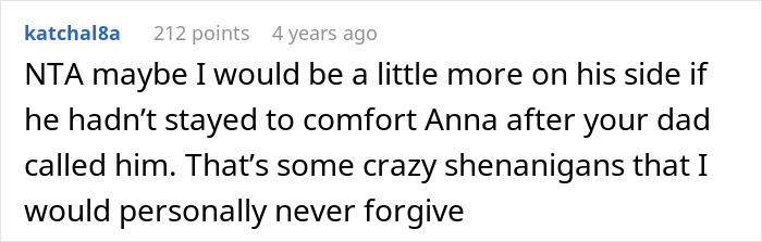 Reddit comment discussing husband's choice over child’s birth, mentioning forgiveness for comforting his female friend. Reddit comment discussing husband's choice over child’s birth, mentioning forgiveness for comforting his female friend.