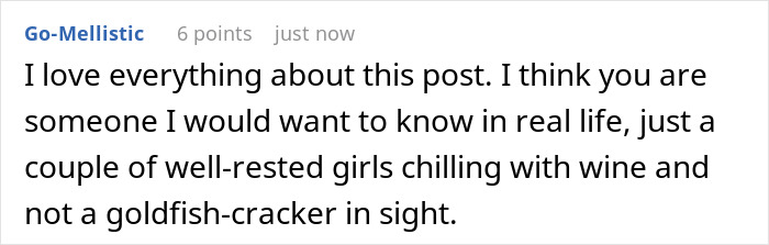 Reddit comment discussing stress, appreciating post about finding humor and relaxation without kids. Reddit comment discussing stress, appreciating post about finding humor and relaxation without kids.