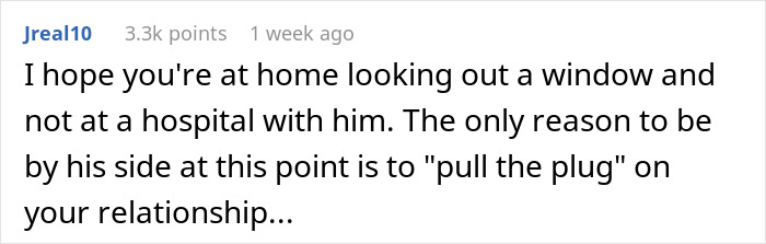 Image showing a comment about ending a relationship in a hospital setting. Image showing a comment about ending a relationship in a hospital setting.