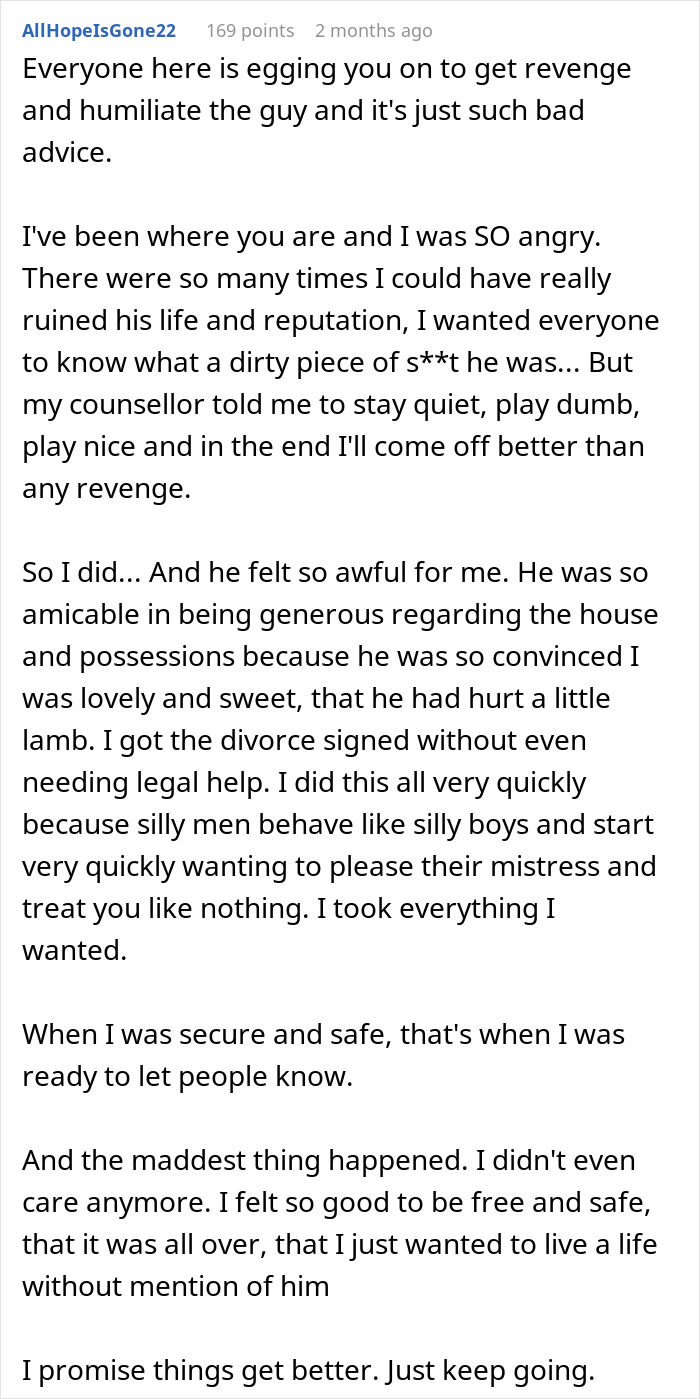 Comment text about a wife learning the truth after husband’s late-night drinks with coworker and moving on peacefully. Comment text about a wife learning the truth after husband’s late-night drinks with coworker and moving on peacefully.