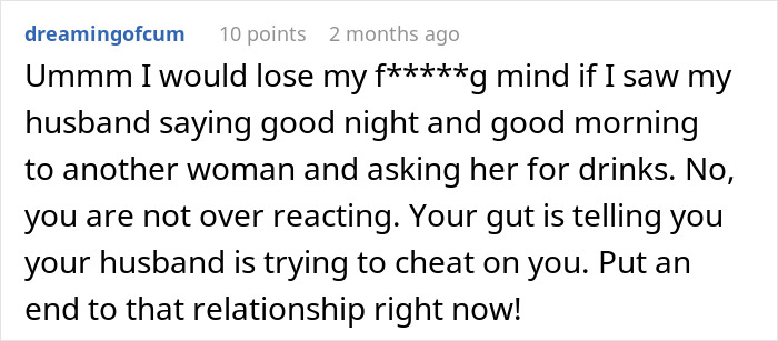Alt text: Woman reacting with shock after learning the truth about husband’s late-night drinks with coworker. Alt text: Woman reacting with shock after learning the truth about husband’s late-night drinks with coworker.