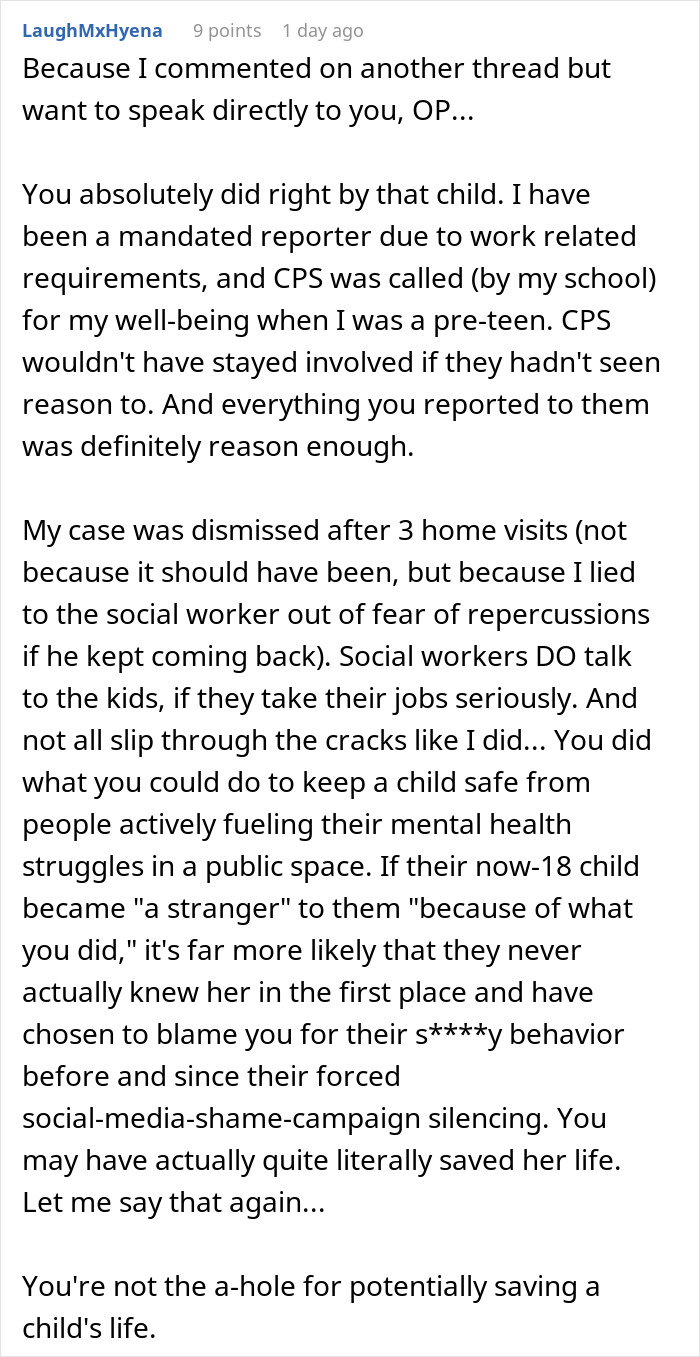 Reddit comment about CPS involvement in child's eating disorder case. Reddit comment about CPS involvement in child's eating disorder case.