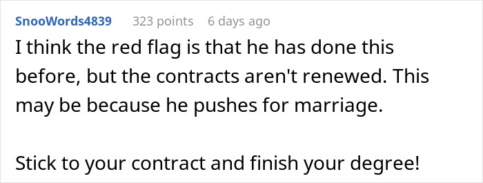 Comment discusses sugar daddy contracts, warning against marriage proposals, and advises focusing on education. Comment discusses sugar daddy contracts, warning against marriage proposals, and advises focusing on education.