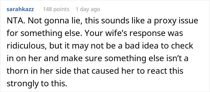 Screenshot of a Reddit comment discussing a wife's strong reaction to a statistical prediction about a pregnant friend's baby gender.