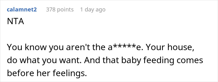 Reddit comment supporting a woman's decision to breastfeed despite MIL's rude comments. Reddit comment supporting a woman's decision to breastfeed despite MIL's rude comments.