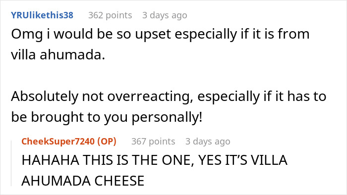 Reddit comments about villa ahumada cheese and a roommate stealing it, highlighting emotional reactions. Reddit comments about villa ahumada cheese and a roommate stealing it, highlighting emotional reactions.