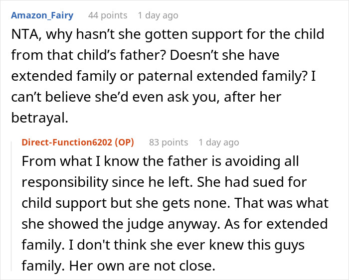 Reddit discussion about a dad refusing support for a child from his ex's affair. Reddit discussion about a dad refusing support for a child from his ex's affair.