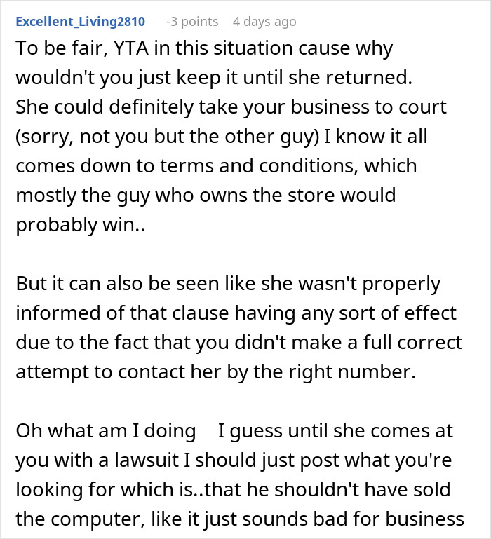 Text discussion about a student shocked her laptop was sold after 9 months. Text discussion about a student shocked her laptop was sold after 9 months.