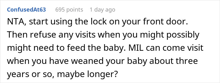 Comment discussing breastfeeding and advice for dealing with MIL visits. Comment discussing breastfeeding and advice for dealing with MIL visits.