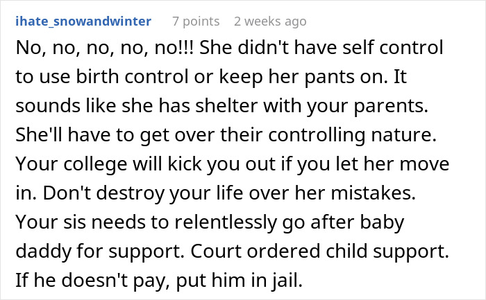 Comment discussing college dorm room sharing issues and advice on family responsibilities. Comment discussing college dorm room sharing issues and advice on family responsibilities.