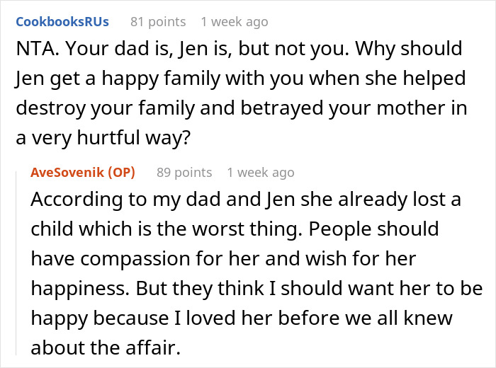 Text exchange discussing an affair ruining a family and seeking compassion. Text exchange discussing an affair ruining a family and seeking compassion.