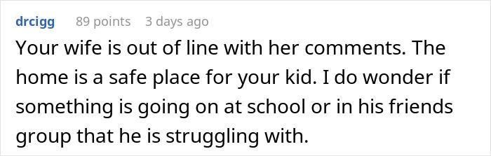 Comment on family dynamics and a teen boy, discussing school and friendships' impact. Comment on family dynamics and a teen boy, discussing school and friendships' impact.