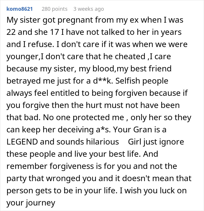 Text about a woman refusing to rekindle a relationship with her sister after betrayal involving an ex-partner. Text about a woman refusing to rekindle a relationship with her sister after betrayal involving an ex-partner.