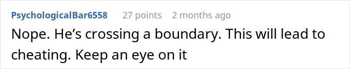 Comment discussing concern about a husband’s late-night drinks with just a coworker suggesting it may lead to cheating. Comment discussing concern about a husband’s late-night drinks with just a coworker suggesting it may lead to cheating.