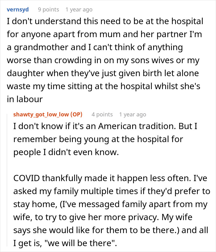 Reddit users debate family presence during birth, focusing on hubby confronting fam over treatment of pregnant wife and birth bans. Reddit users debate family presence during birth, focusing on hubby confronting fam over treatment of pregnant wife and birth bans.