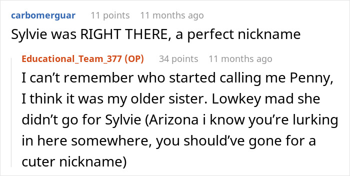 Comments discussing nickname related to secret name change. Comments discussing nickname related to secret name change.