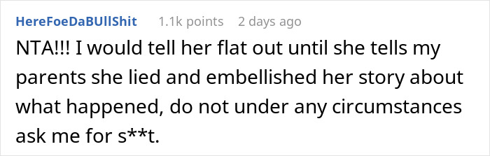 Screenshot of a social media comment discussing a niece refusing to babysit her aunt’s kids amid family drama. Screenshot of a social media comment discussing a niece refusing to babysit her aunt’s kids amid family drama.
