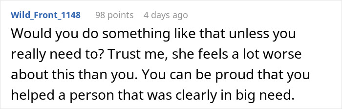 Reddit comment discussing emotions after an unintended charity event from a good deed. Reddit comment discussing emotions after an unintended charity event from a good deed.