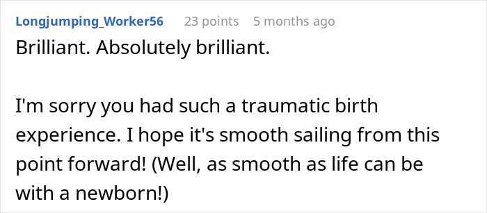 Text from a comment expressing sympathy for a new mom after a traumatic birth experience. Text from a comment expressing sympathy for a new mom after a traumatic birth experience.