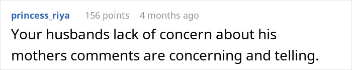 Comment highlights concerns over husband's reaction to MIL's remarks about birth control and grandparenting wishes. Comment highlights concerns over husband's reaction to MIL's remarks about birth control and grandparenting wishes.