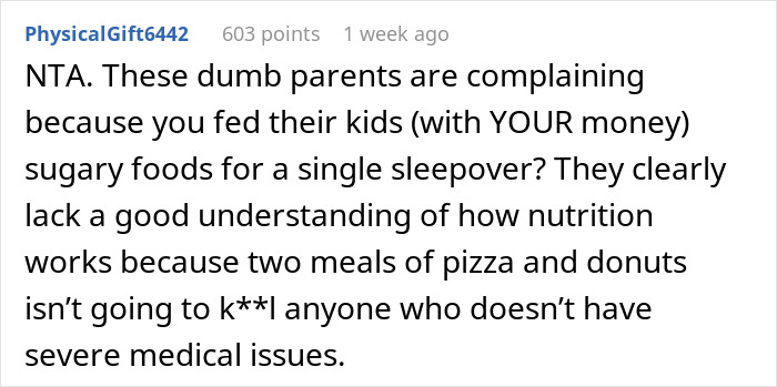 Text defending mom criticized for serving pizza and snacks at softball team sleepover. Text defending mom criticized for serving pizza and snacks at softball team sleepover.