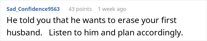 Online comment discussing the future wife's tattoo from her late husband. Online comment discussing the future wife's tattoo from her late husband.