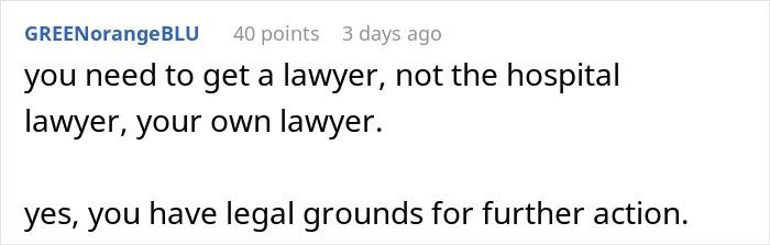 Comment advises legal action after doctor's appointment was canceled without consent. Comment advises legal action after doctor's appointment was canceled without consent.