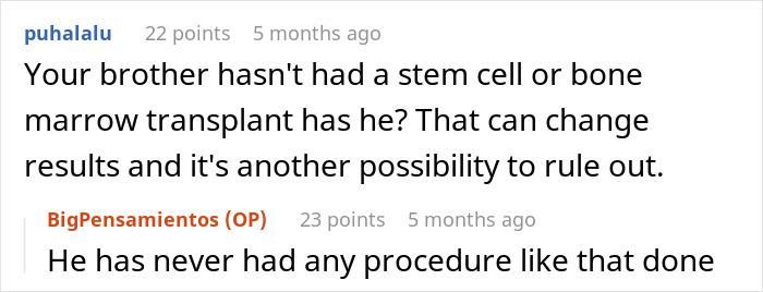 Discussion about family DNA results and medical procedures. Discussion about family DNA results and medical procedures.