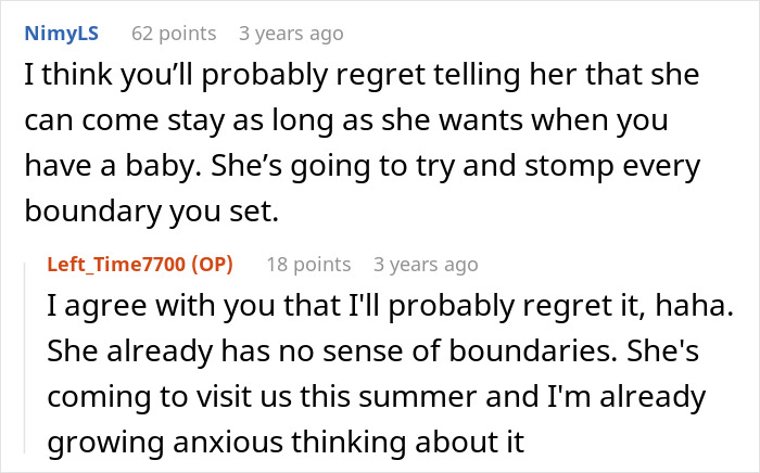 Image of a conversation where a woman expresses fear over MIL's baby comment and boundary issues. Image of a conversation where a woman expresses fear over MIL's baby comment and boundary issues.